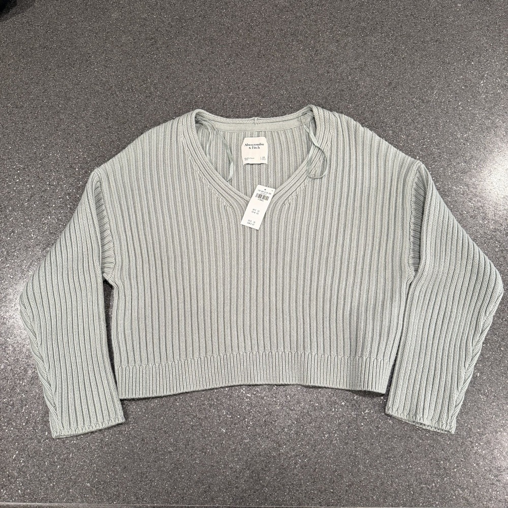 NEW Abercrombie And Fitch Oversized Cropped Ribbed Sweater XS Sage Green
